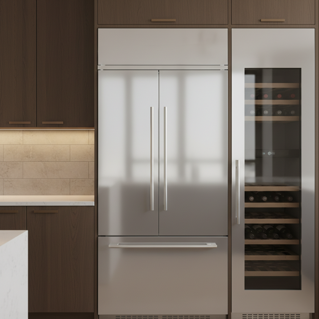 High-end kitchen with built-in refrigerator and wine cooler